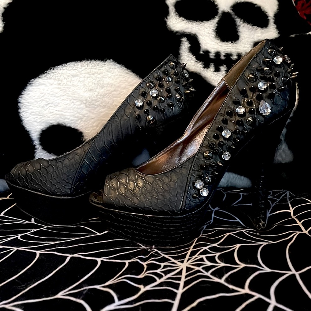 Black spike bling heels